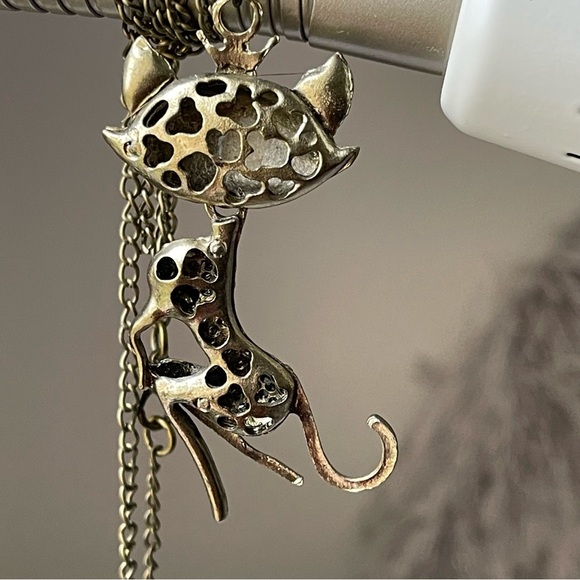 Pendant Only | Vintage | Brass Crowned Cat Lady In Rhinestone Dress 2.5" Tall - Picture 4 of 9